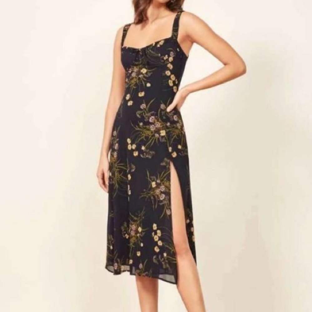 Black floral dress with slit